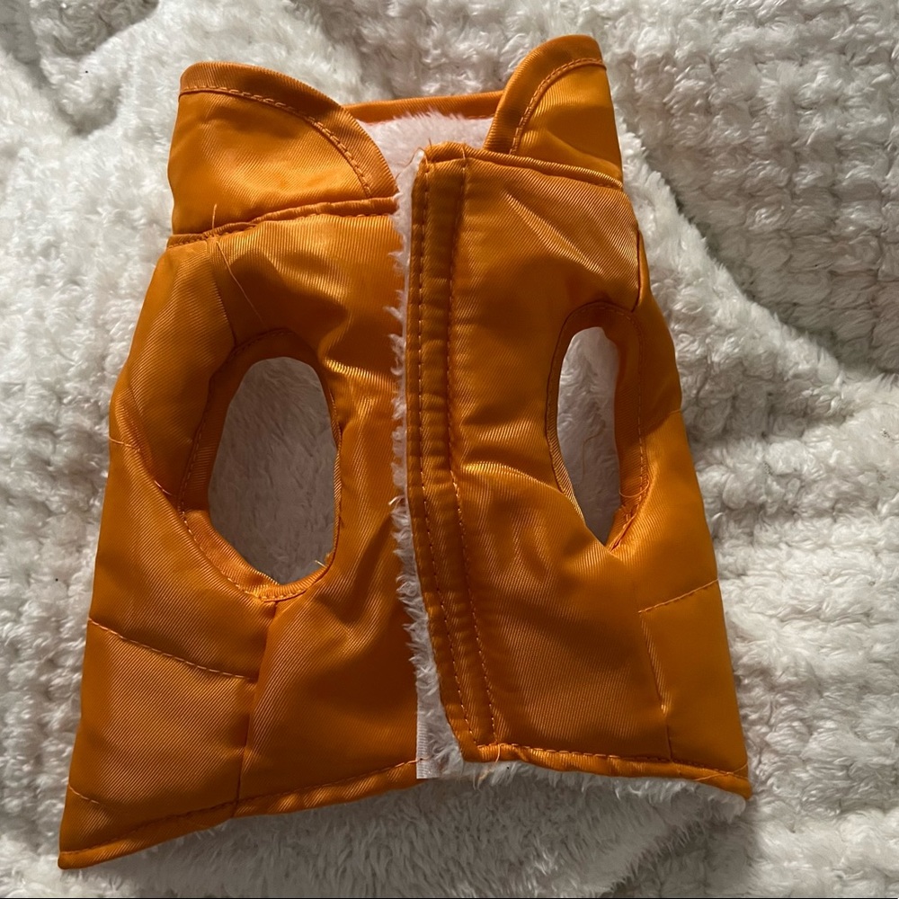 MD dog orange puffy jacket